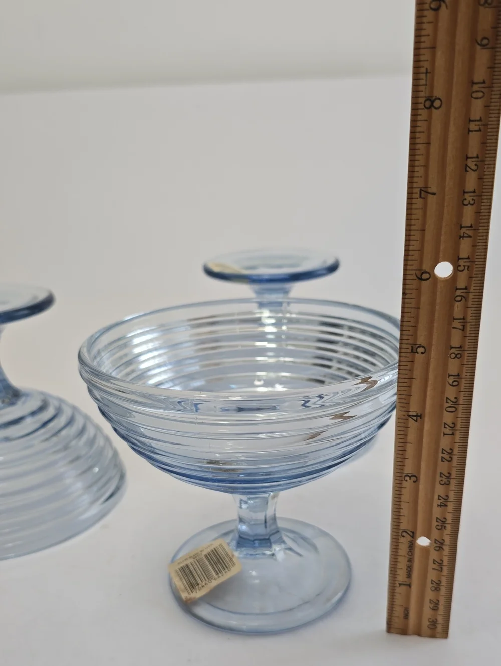 Anchor Hocking Set Of 3 Park Avenue Ice Blue Footed Dessert Bowls Compotes Glass
